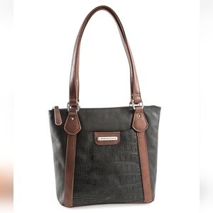 NWT Stone Mountain Richburg Tote Purse Leather Shoulder Bag Black Brown Croc